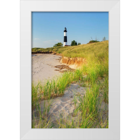 Big Sable Point Lighthouse on the eastern shore of Lake-Michigan Ludington State Park-Michigan White Modern Wood Framed Art Print by Majchrowicz, Alan