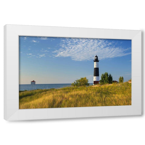 Big Sable Point Lighthouse on the eastern shore of Lake-Michigan Ludington State Park-Michigan White Modern Wood Framed Art Print by Majchrowicz, Alan