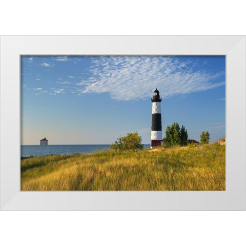 Big Sable Point Lighthouse on the eastern shore of Lake-Michigan Ludington State Park-Michigan White Modern Wood Framed Art Print by Majchrowicz, Alan