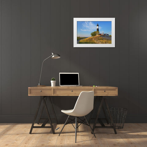 Big Sable Point Lighthouse on the eastern shore of Lake-Michigan Ludington State Park-Michigan White Modern Wood Framed Art Print by Majchrowicz, Alan