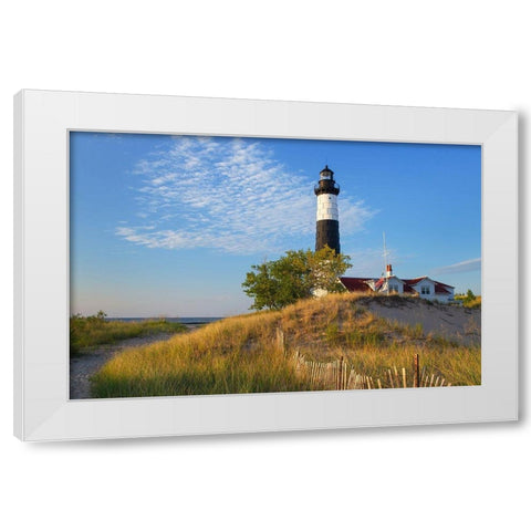 Big Sable Point Lighthouse on the eastern shore of Lake-Michigan Ludington State Park-Michigan White Modern Wood Framed Art Print by Majchrowicz, Alan
