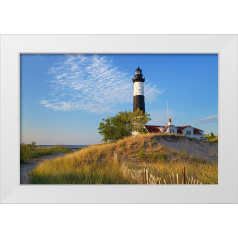 Big Sable Point Lighthouse on the eastern shore of Lake-Michigan Ludington State Park-Michigan White Modern Wood Framed Art Print by Majchrowicz, Alan