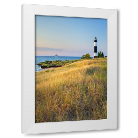 Big Sable Point Lighthouse on the eastern shore of Lake-Michigan Ludington State Park-Michigan White Modern Wood Framed Art Print by Majchrowicz, Alan