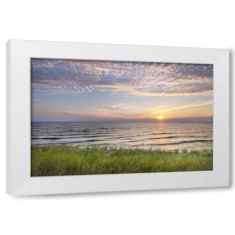 Lake-Michigan sunset Ludington State Park-Michigan White Modern Wood Framed Art Print by Majchrowicz, Alan