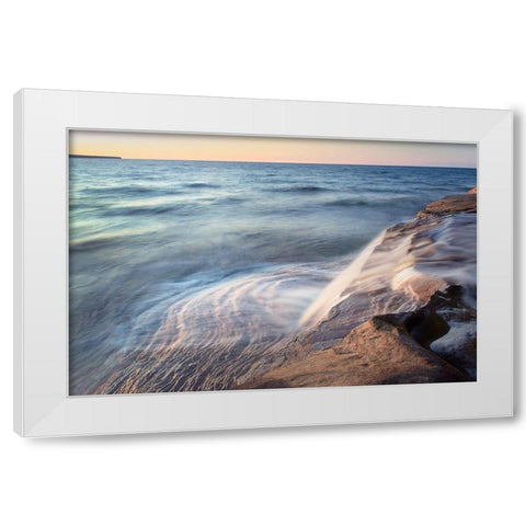 Elliot Falls flowing over layers of Au Train Formation sandstone at Miners Beach  White Modern Wood Framed Art Print by Majchrowicz, Alan