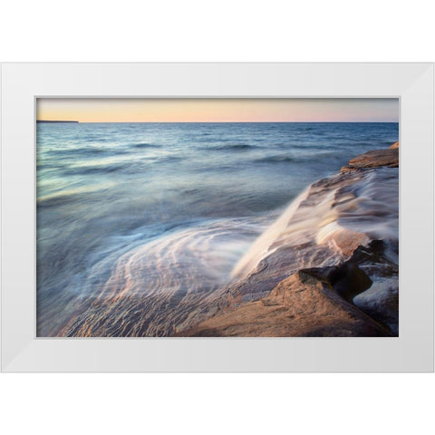 Elliot Falls flowing over layers of Au Train Formation sandstone at Miners Beach  White Modern Wood Framed Art Print by Majchrowicz, Alan