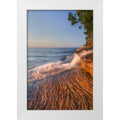 Elliot Falls flowing over layers of Au Train Formation sandstone at Miners Beach  White Modern Wood Framed Art Print by Majchrowicz, Alan