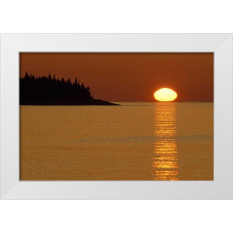 MI, Isle Royale NP, Sunrise over Lake Superior White Modern Wood Framed Art Print by Carlson, Mark