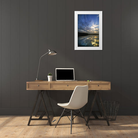 Michigan Sunrise sky reflected in Petes Lake White Modern Wood Framed Art Print by Rotenberg, Nancy
