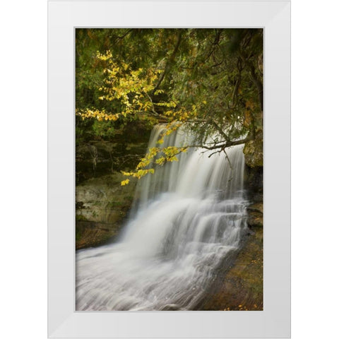MI, Hiawatha NF Laughing Whitefish Falls in fall White Modern Wood Framed Art Print by Grall, Don