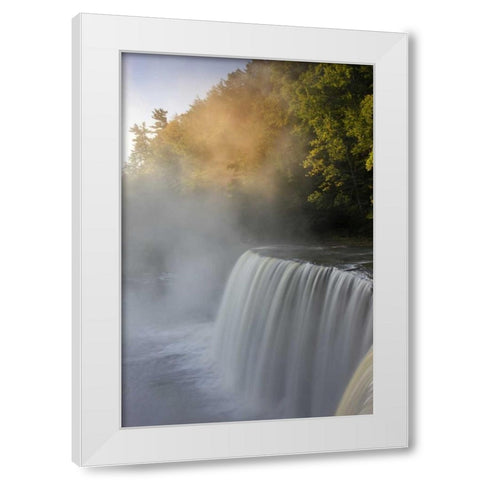 Michigan Autumn sunrise on Tahquamenon Falls White Modern Wood Framed Art Print by Grall, Don