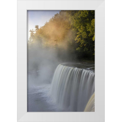Michigan Autumn sunrise on Tahquamenon Falls White Modern Wood Framed Art Print by Grall, Don