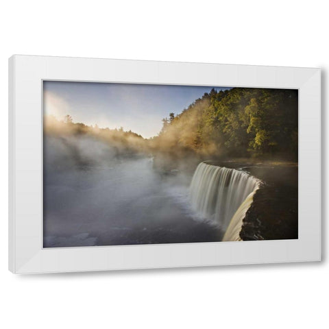 Michigan Autumn sunrise on Tahquamenon Falls White Modern Wood Framed Art Print by Grall, Don