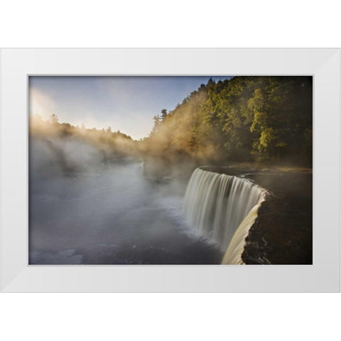 Michigan Autumn sunrise on Tahquamenon Falls White Modern Wood Framed Art Print by Grall, Don