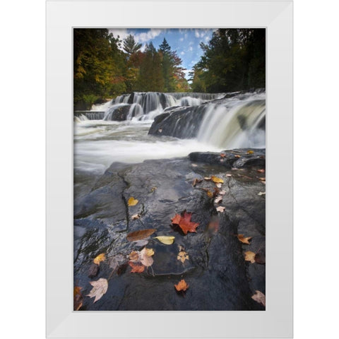 Michigan, Upper Peninsula Bond Falls in autumn White Modern Wood Framed Art Print by Rotenberg, Nancy