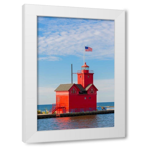 Holland Lighthouse (Big Red) on Lake Michigan-Holland-Michigan White Modern Wood Framed Art Print by Day, Richard and Susan