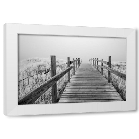 USA-Minnesota-Duluth-Park Point-Boardwalk over Dunes White Modern Wood Framed Art Print by Hawkins, Peter