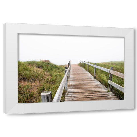 USA-Minnesota-Duluth-Park Point-Boardwalk over Dunes White Modern Wood Framed Art Print by Hawkins, Peter