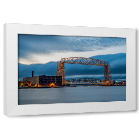 USA-Minnesota-Duluth-Park Point-Boardwalk over Dunes White Modern Wood Framed Art Print by Hawkins, Peter