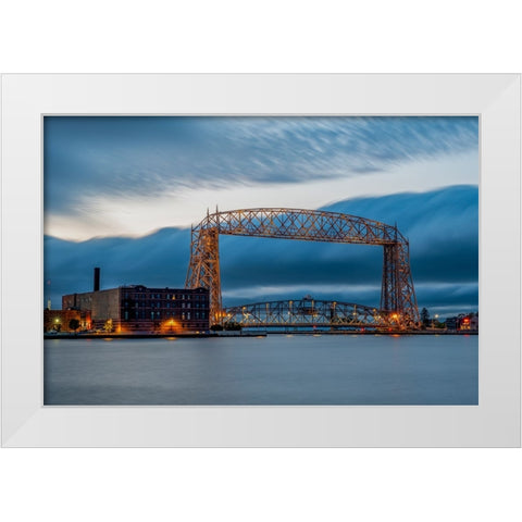 USA-Minnesota-Duluth-Park Point-Boardwalk over Dunes White Modern Wood Framed Art Print by Hawkins, Peter