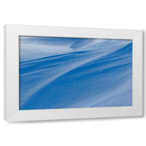 Snowdrift reflecting blue sky-Kalispell-Montana White Modern Wood Framed Art Print by Jones, Adam