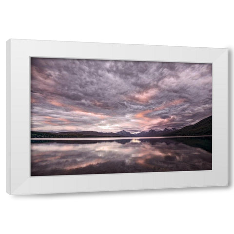 Lake McDonald at sunset in summer-Glacier National Park-Montana White Modern Wood Framed Art Print by Jones, Adam
