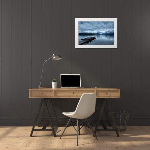 Dock and Lake McDonald-Glacier National Park-Montana White Modern Wood Framed Art Print by Jones, Adam