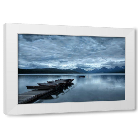 Dock and Lake McDonald-Glacier National Park-Montana White Modern Wood Framed Art Print by Jones, Adam