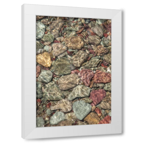 MT, Glacier NP Stones line shore on St Mary Lake White Modern Wood Framed Art Print by Grall, Don