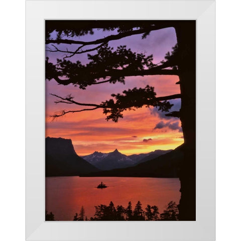 MT, Glacier NP St Mary Lake and Wild Goose Isl White Modern Wood Framed Art Print by Terrill, Steve