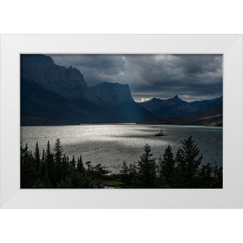 USA-Montana-Glacier National Park Fall storm above St Mary Lake White Modern Wood Framed Art Print by Jaynes Gallery