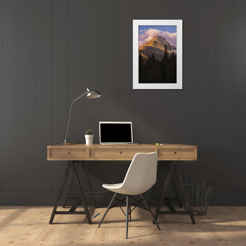 USA-Montana-Glacier National Park Reynolds Mountain at sunrise White Modern Wood Framed Art Print by Jaynes Gallery
