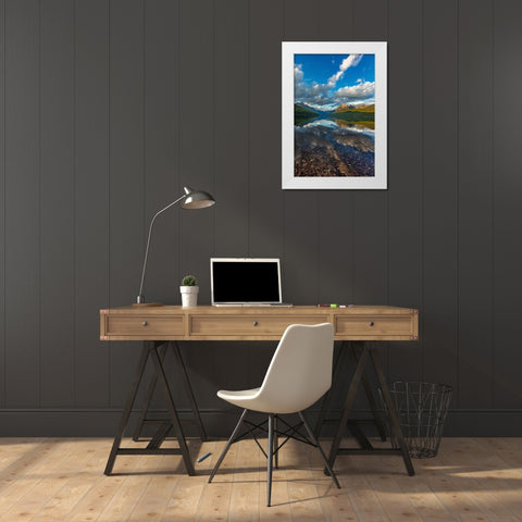 Late afternoon at Bowman Lake in Glacier National Park-Montana-USA White Modern Wood Framed Art Print by Haney, Chuck