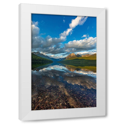 Late afternoon at Bowman Lake in Glacier National Park-Montana-USA White Modern Wood Framed Art Print by Haney, Chuck