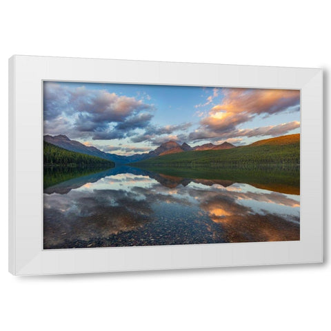 Late afternoon at Bowman Lake in Glacier National Park-Montana-USA White Modern Wood Framed Art Print by Haney, Chuck