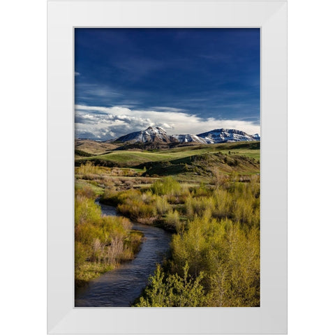 Elk Creek with fresh snow on Steamboat Mountain along the Rocky Mountain Front near Augusta-Montana White Modern Wood Framed Art Print by Haney, Chuck