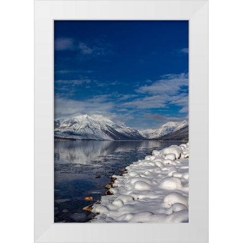 Mountains reflect in wintry Lake McDonald in Glacier National Park-Montana-USA White Modern Wood Framed Art Print by Haney, Chuck