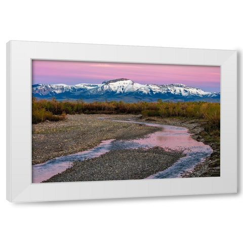 Dawn along the Teton River with Ear Mountain in background near Choteau-Montana-USA White Modern Wood Framed Art Print by Haney, Chuck