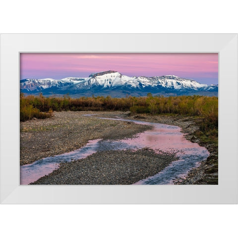 Dawn along the Teton River with Ear Mountain in background near Choteau-Montana-USA White Modern Wood Framed Art Print by Haney, Chuck