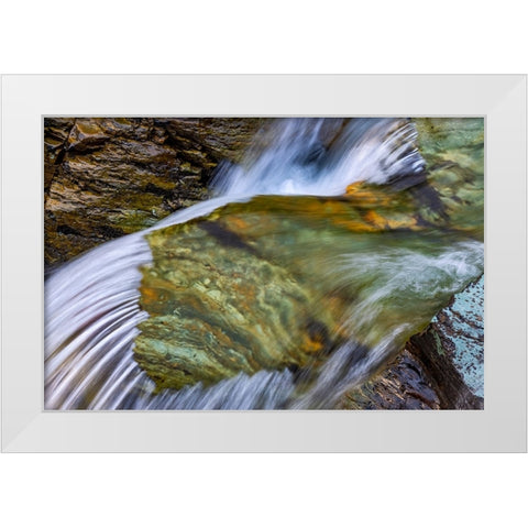 Cascades in Baring Creek in Glacier National Park-USA White Modern Wood Framed Art Print by Haney, Chuck