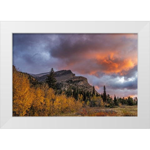 Sunrise clouds over Bear Mountain in Glacier National Park-Montana-USA White Modern Wood Framed Art Print by Haney, Chuck
