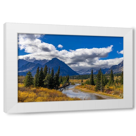 Autumn hues along the Belly River in Glacier National Park-Montana-USA White Modern Wood Framed Art Print by Haney, Chuck