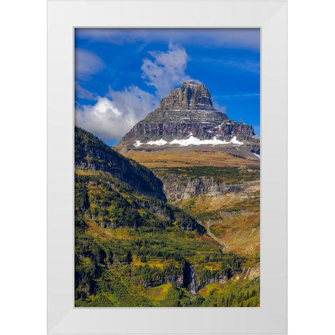 Clements Mountain and Reynolds Creek Falls in autumn-Glacier National Park-Montana-USA White Modern Wood Framed Art Print by Haney, Chuck