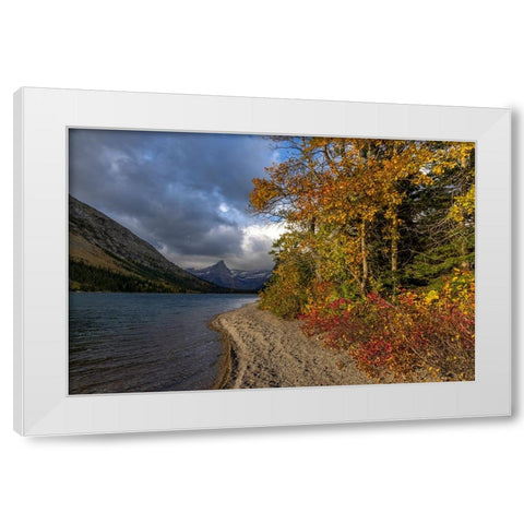 Cosley Lake in autumn-Glacier National Park-Montana-USA White Modern Wood Framed Art Print by Haney, Chuck