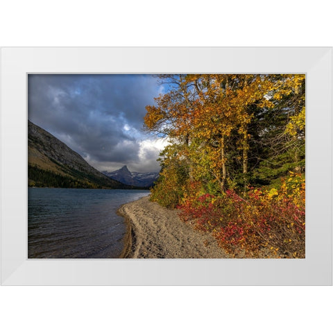 Cosley Lake in autumn-Glacier National Park-Montana-USA White Modern Wood Framed Art Print by Haney, Chuck