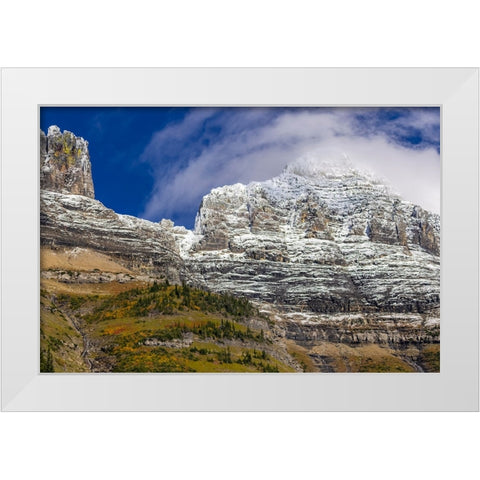The Garden Wall with seasons first snow in Glacier National Park-Montana-USA White Modern Wood Framed Art Print by Haney, Chuck