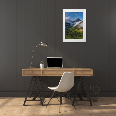 Rolling fog clouds with Reynolds Mountains at Logan Pass in Glacier National Park-USA White Modern Wood Framed Art Print by Haney, Chuck