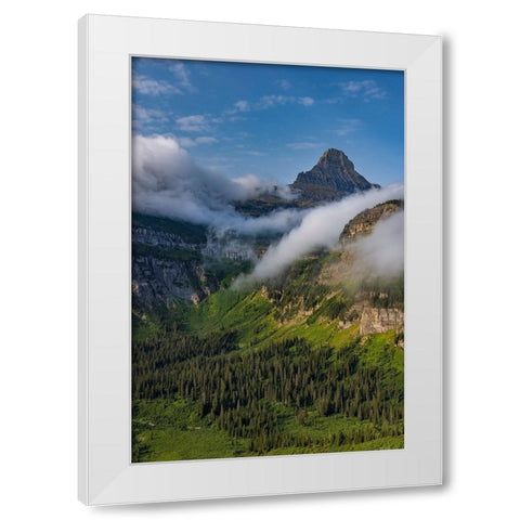 Rolling fog clouds with Reynolds Mountains at Logan Pass in Glacier National Park-USA White Modern Wood Framed Art Print by Haney, Chuck