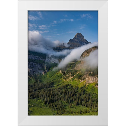 Rolling fog clouds with Reynolds Mountains at Logan Pass in Glacier National Park-USA White Modern Wood Framed Art Print by Haney, Chuck