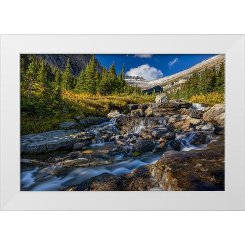 Lunch Creek with Pollock Mountain in Glacier National Park-Montana-USA White Modern Wood Framed Art Print by Haney, Chuck